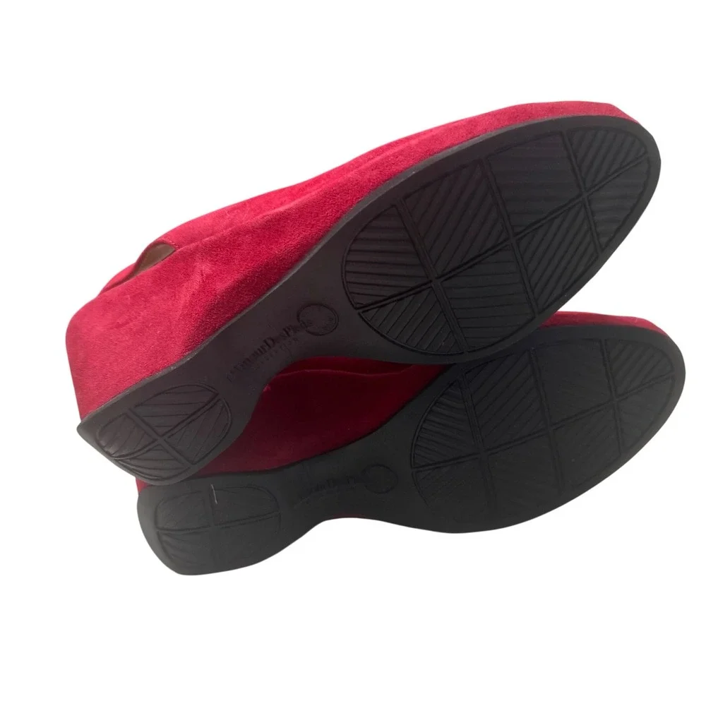 L'Amour Des Pieds Odetta Wedge Sandals Womens 6.5 Red Excellent Suede Slingback